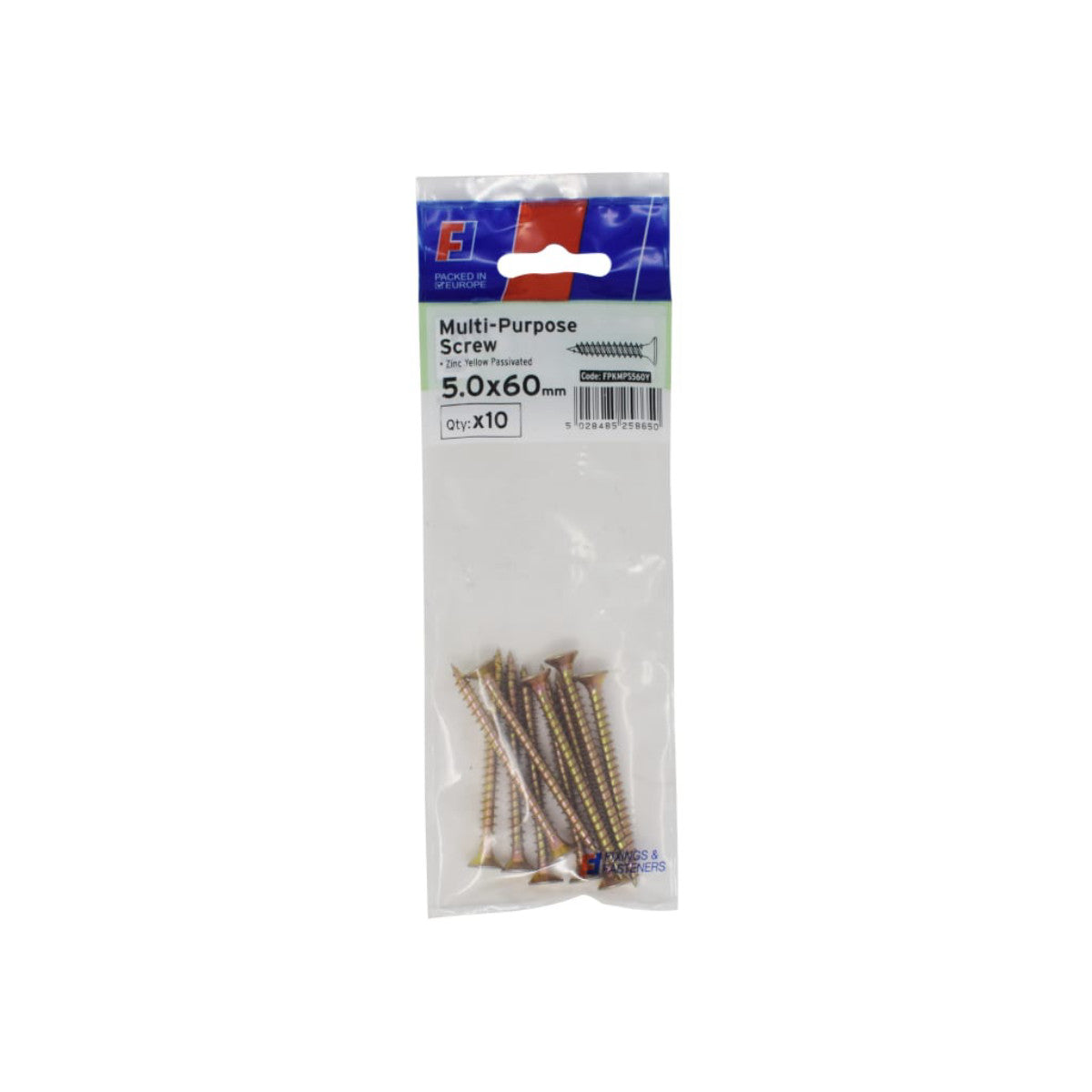 ForgeFix Multi-Purpose Pozi Screw CSK ST ZYP 5.0 x 60mm ForgePack 10 FORFPMS560Y
