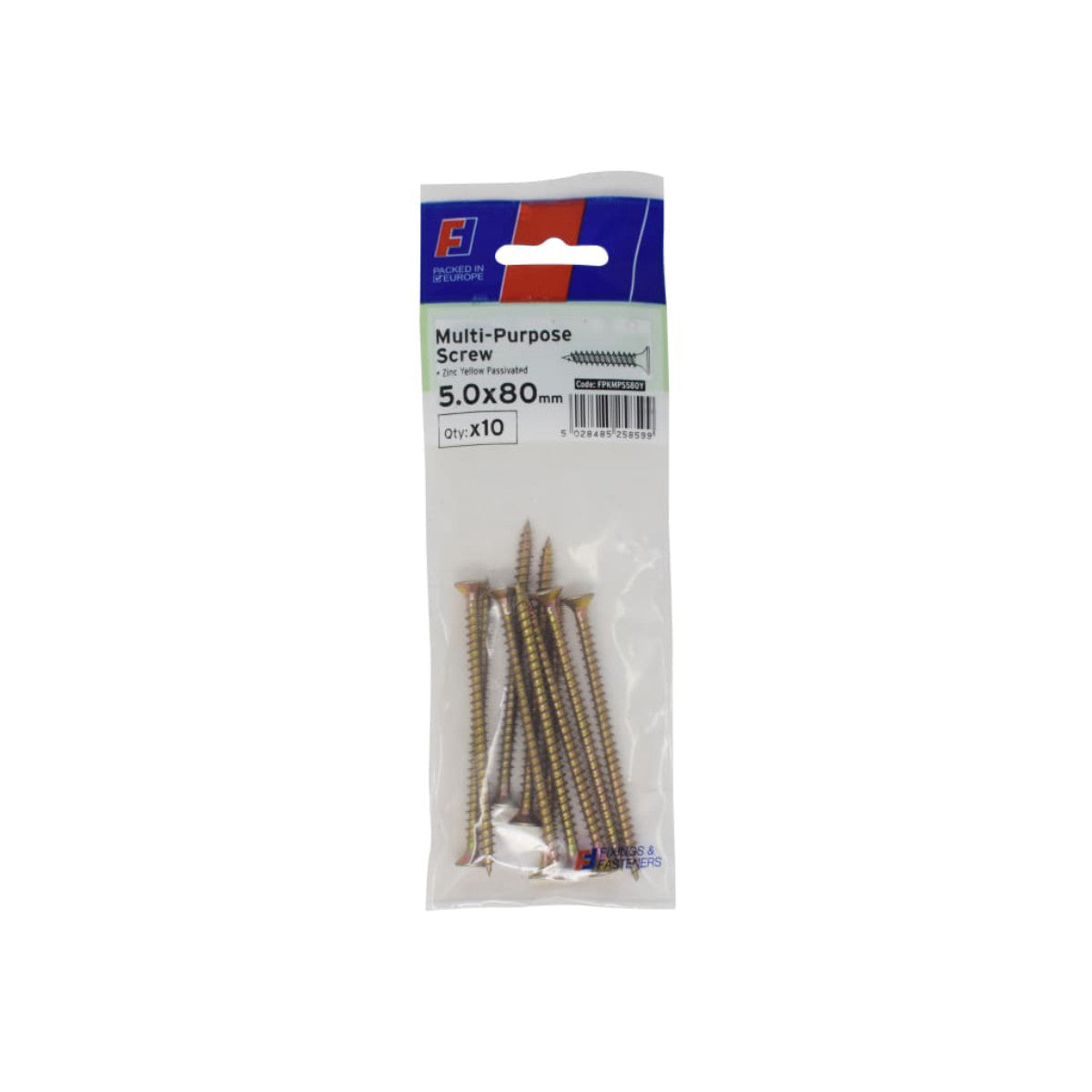 ForgeFix Multi-Purpose Pozi Screw CSK ST ZYP 5.0 x 80mm ForgePack 10 FORFPMS580Y
