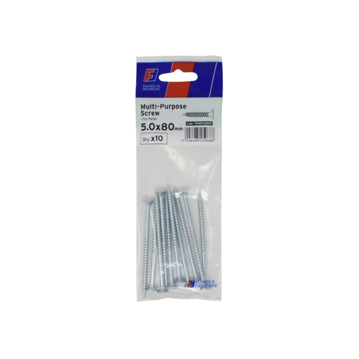 ForgeFix Multi-Purpose Pozi Screw CSK ST ZP 5.0 x 80mm ForgePack 10 FORFPMS580Z