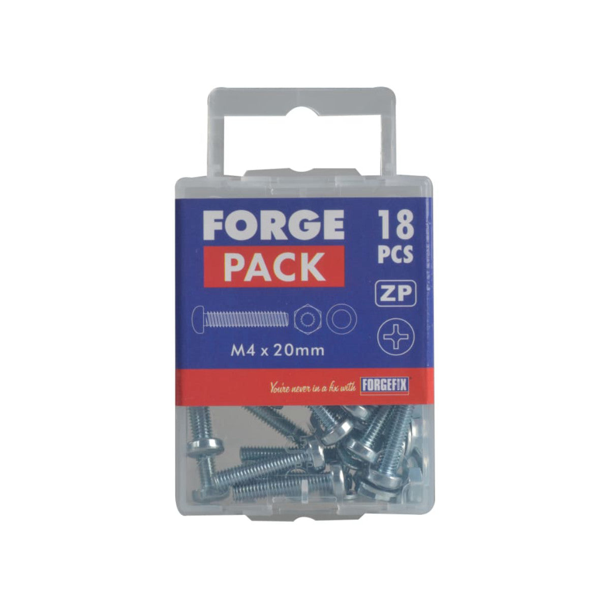 ForgeFix Machine Screw Pozi Compatible Pan Head ZP M4 x 20mm ForgePack 40 FORFPMSPH420