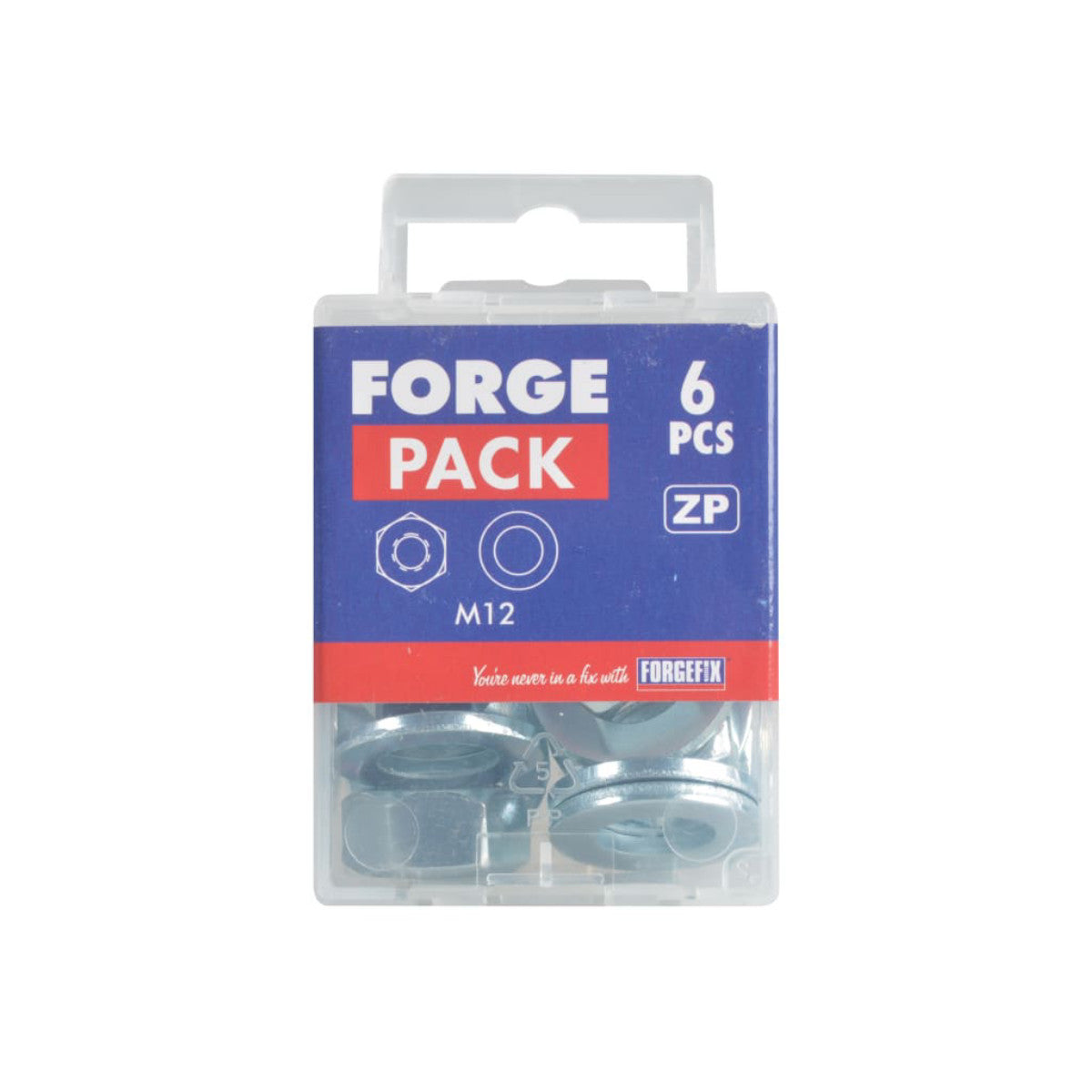 ForgeFix Hexagonal Nuts & Washers ZP M12 ForgePack 6 FORFPNUT12