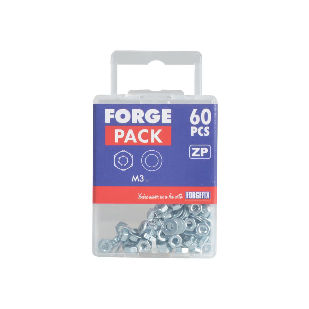 ForgeFix Hexagonal Nuts & Washers ZP M3 ForgePack 60 FORFPNUT3