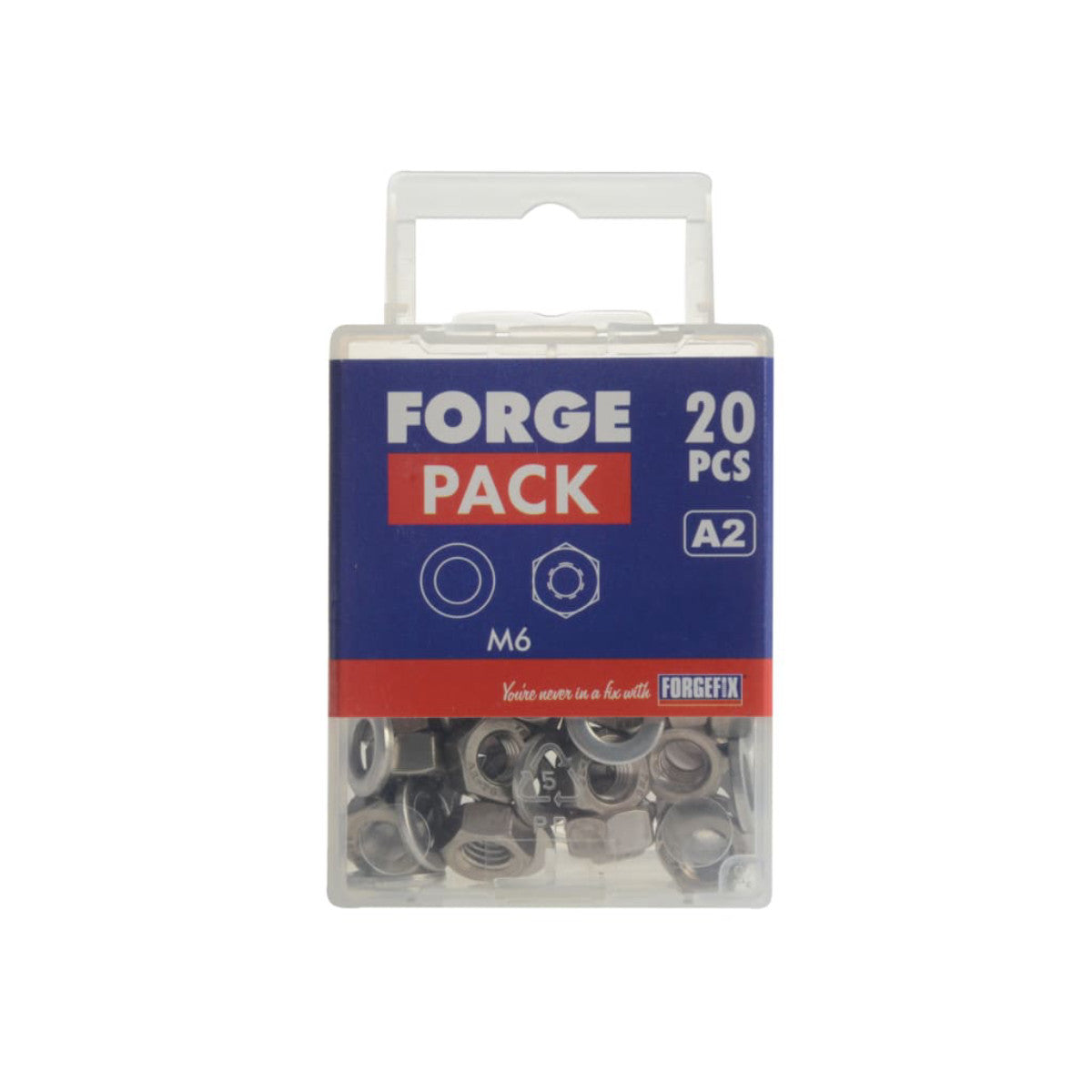 ForgeFix Hexagonal Nuts & Washers A2 Stainless Steel M6 ForgePack 20 FORFPNUT6SS