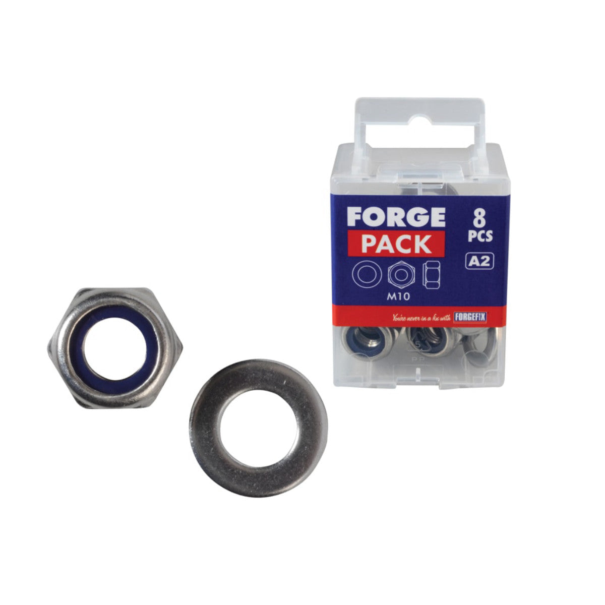 ForgeFix Nyloc Nuts & Washers A2 Stainless Steel M10 ForgePack 8 FORFPNYL10SS