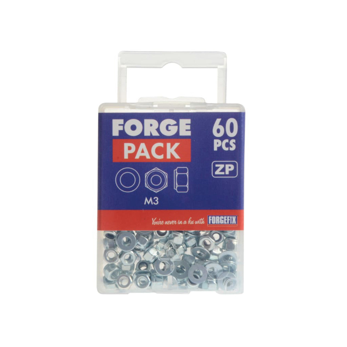 ForgeFix Nyloc Nuts & Washers Zinc Plated M3 ForgePack 60 FORFPNYL3