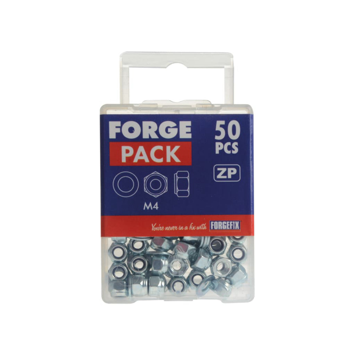 ForgeFix Nyloc Nuts & Washers Zinc Plated M4 ForgePack 50 FORFPNYL4