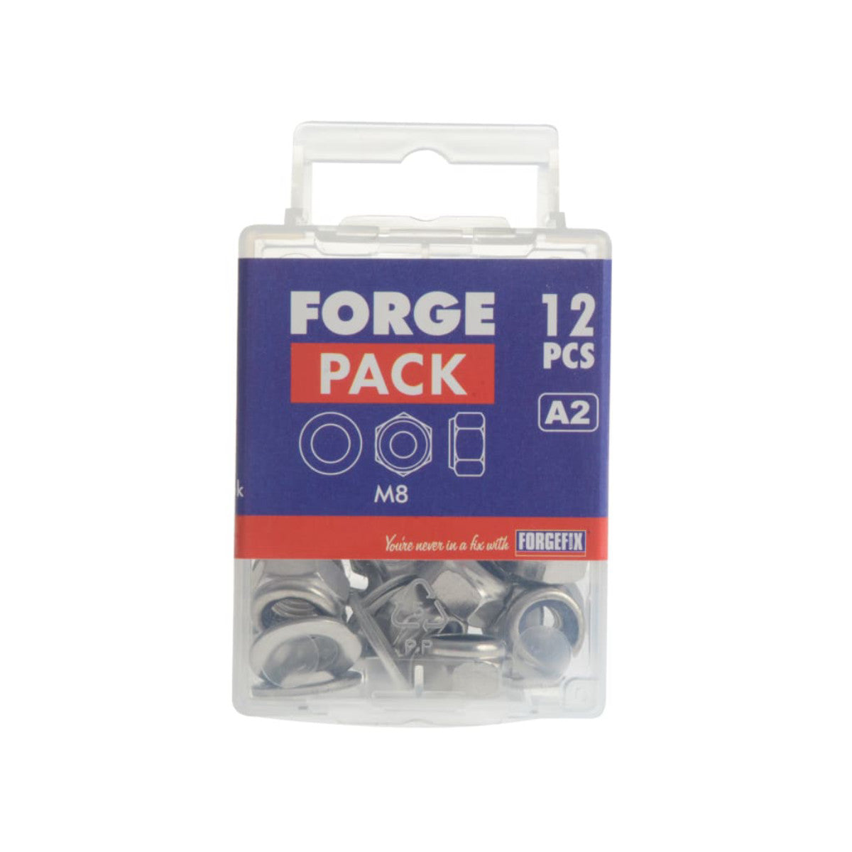 ForgeFix Nyloc Nuts & Washers A2 Stainless Steel M8 ForgePack 12 FORFPNYL8SS