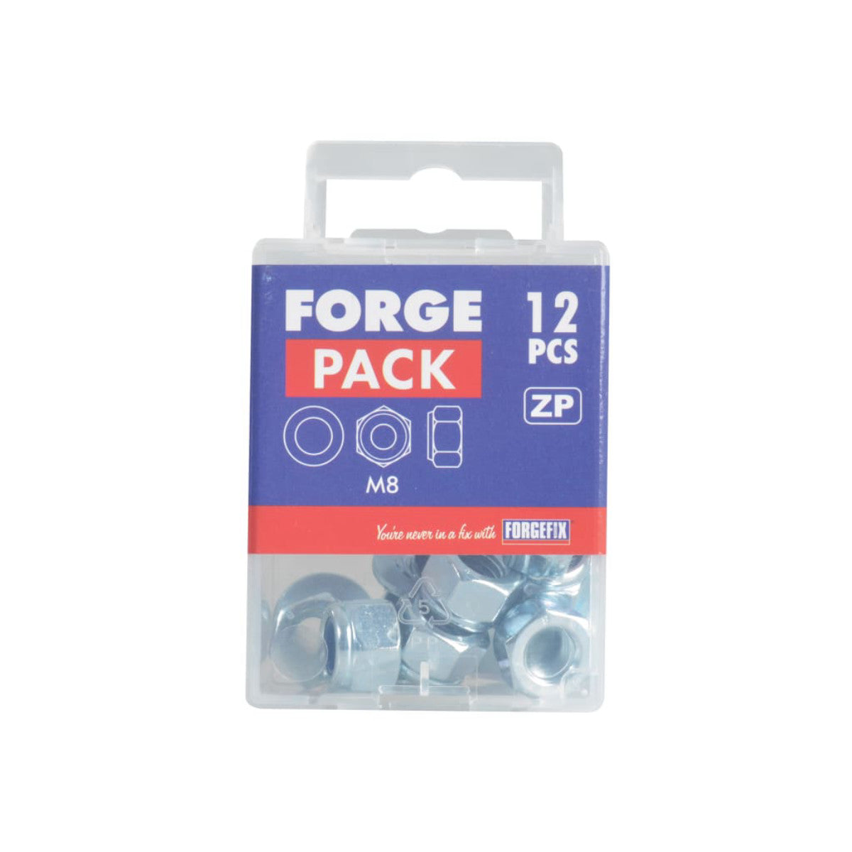 ForgeFix Nyloc Nuts & Washers Zinc Plated M8 ForgePack 12 FORFPNYL8
