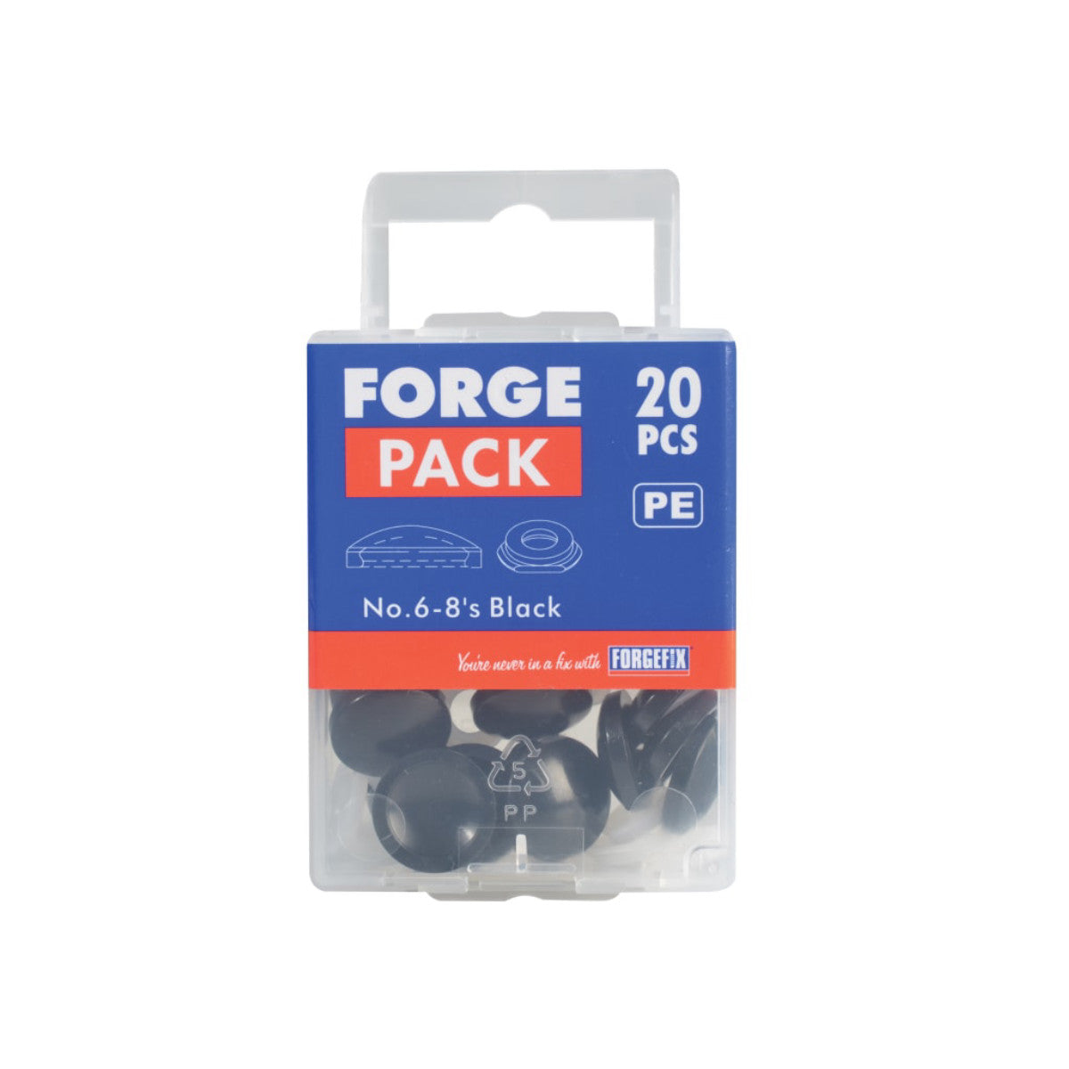 ForgeFix Domed Cover Cap Black No. 6-8 ForgePack 20 FORFPPDT2