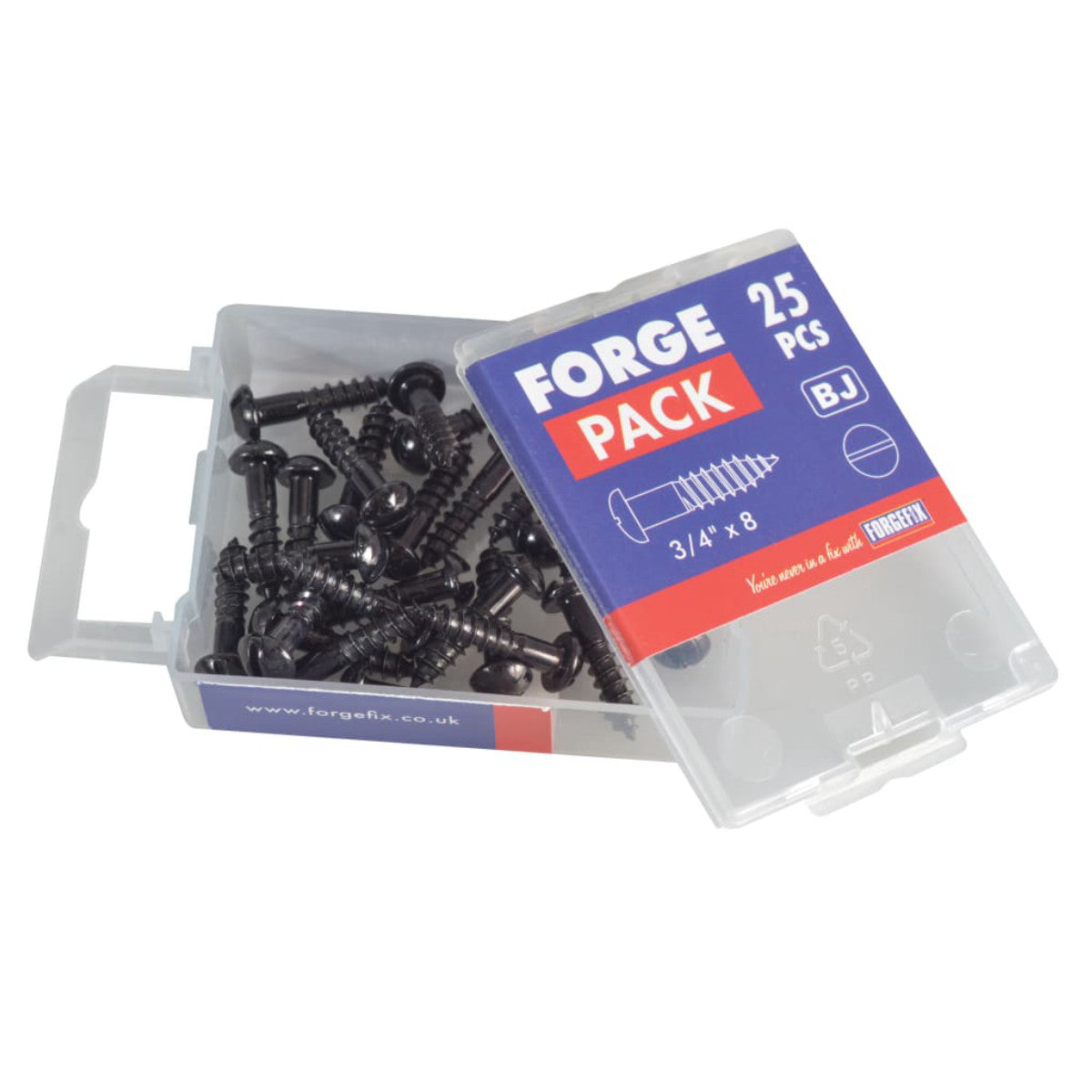 ForgeFix Wood Screw Slotted Round Head ST Black Japanned 3/4in x 8 ForgePack 25 FORFPR348J