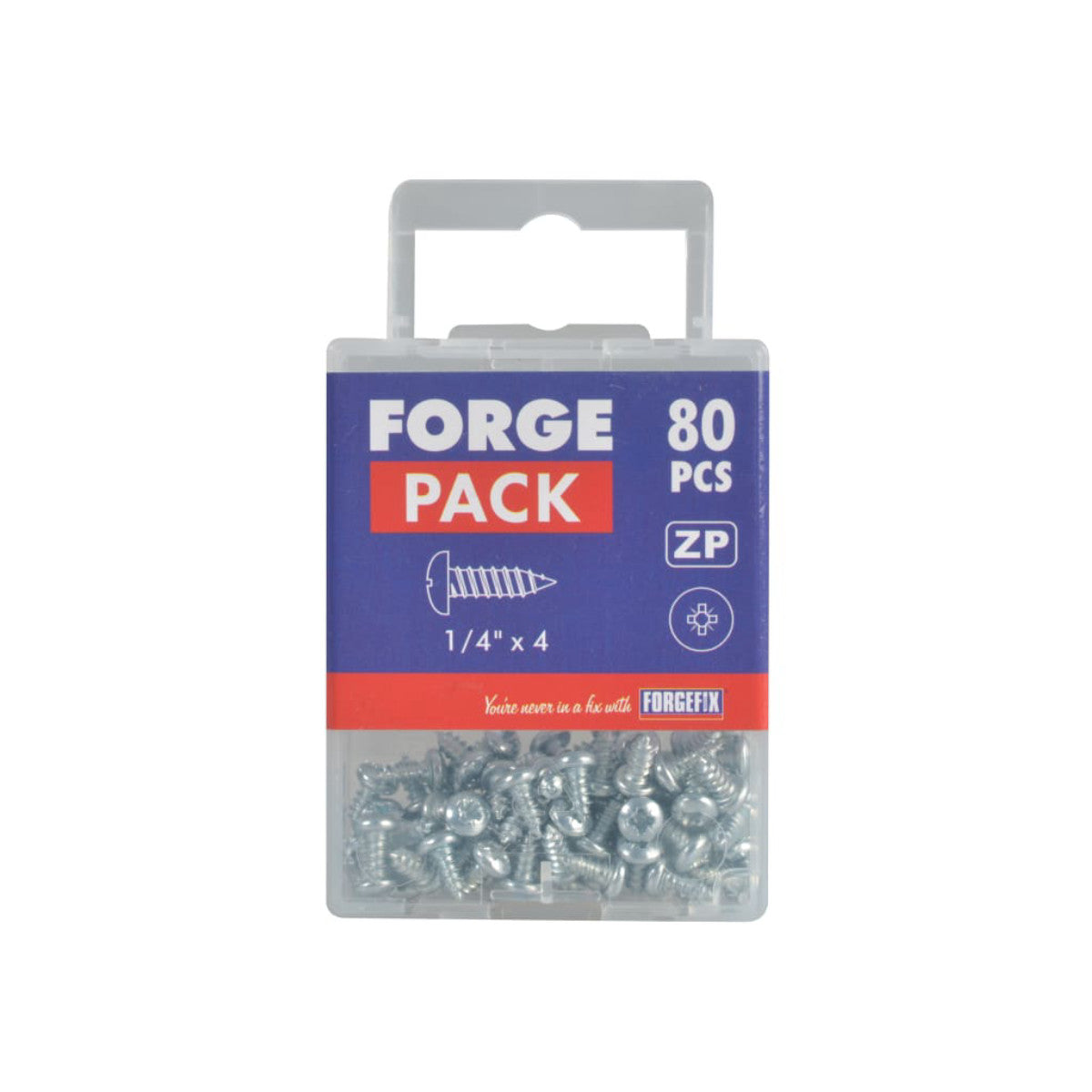 ForgeFix Self-Tapping Screw Pozi Compatible Pan Head ZP 1/4in x 4 ForgePack 80 FORFPS144Z