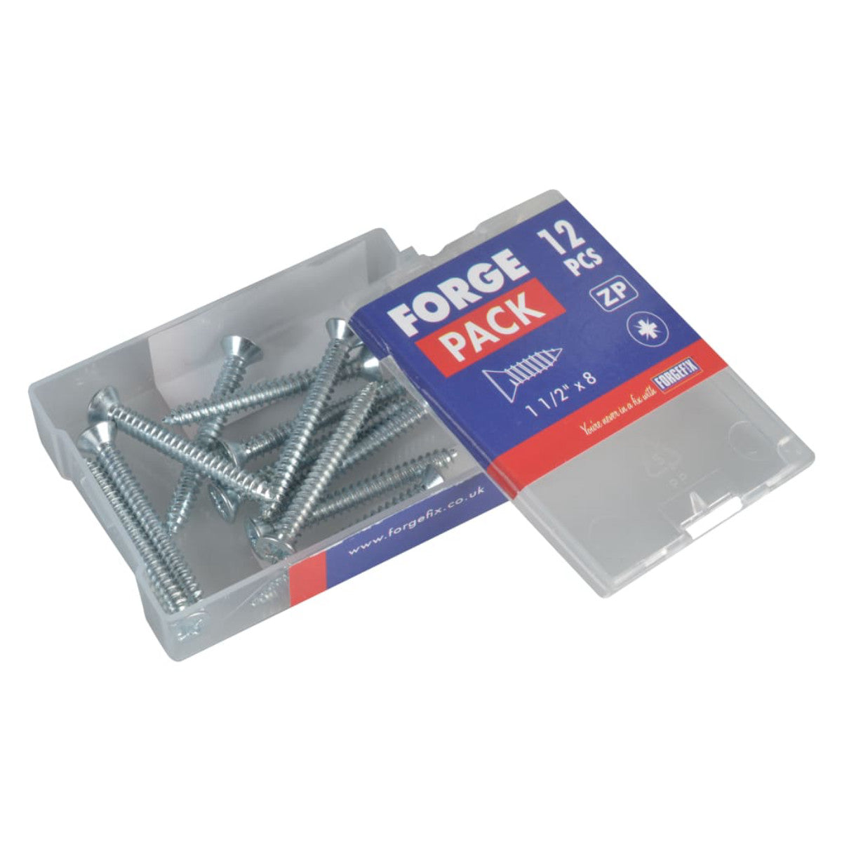ForgeFix Self-Tapping Screw Pozi Compatible Pan Head ZP 1.1/2in x 8 ForgePack 12 FORFPSC1128Z