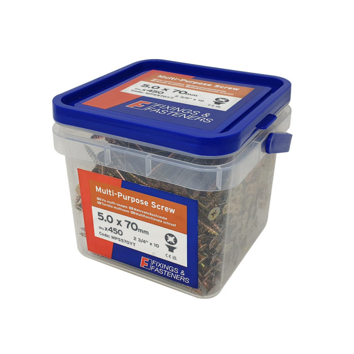 ForgeFix Multi-Purpose Pozi Compatible Screw CSK ST ZYP 5.0 x 70mm Tub 450 FORMPS570YT