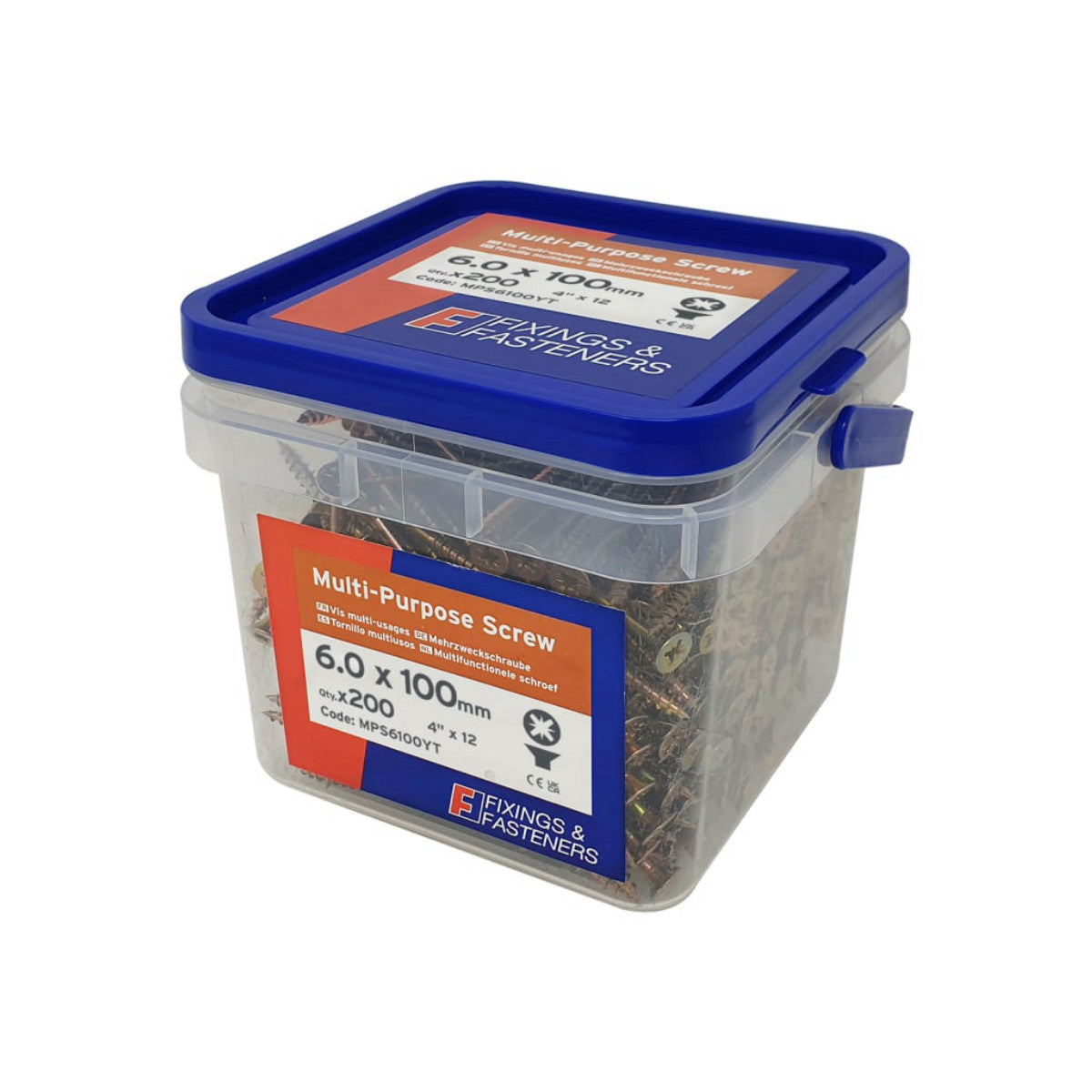 ForgeFix Multi-Purpose Pozi Compatible Screw CSK ST ZYP 6.0 x 100mm Tub 200 FORMPS6100YT