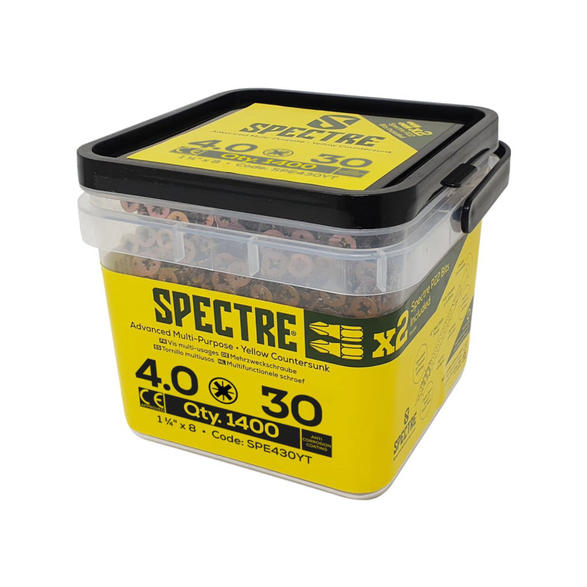 ForgeFix Spectre PZ Compatible Wood Screw CSK ZYP 4.0 x 30mm Tub 1400 FORSP430YT