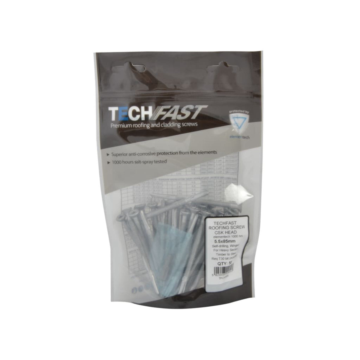 ForgeFix TechFast Roofing Screw Timber - Steel Heavy Section 5.5 x 85mm Pack 50 FORTFCH5585