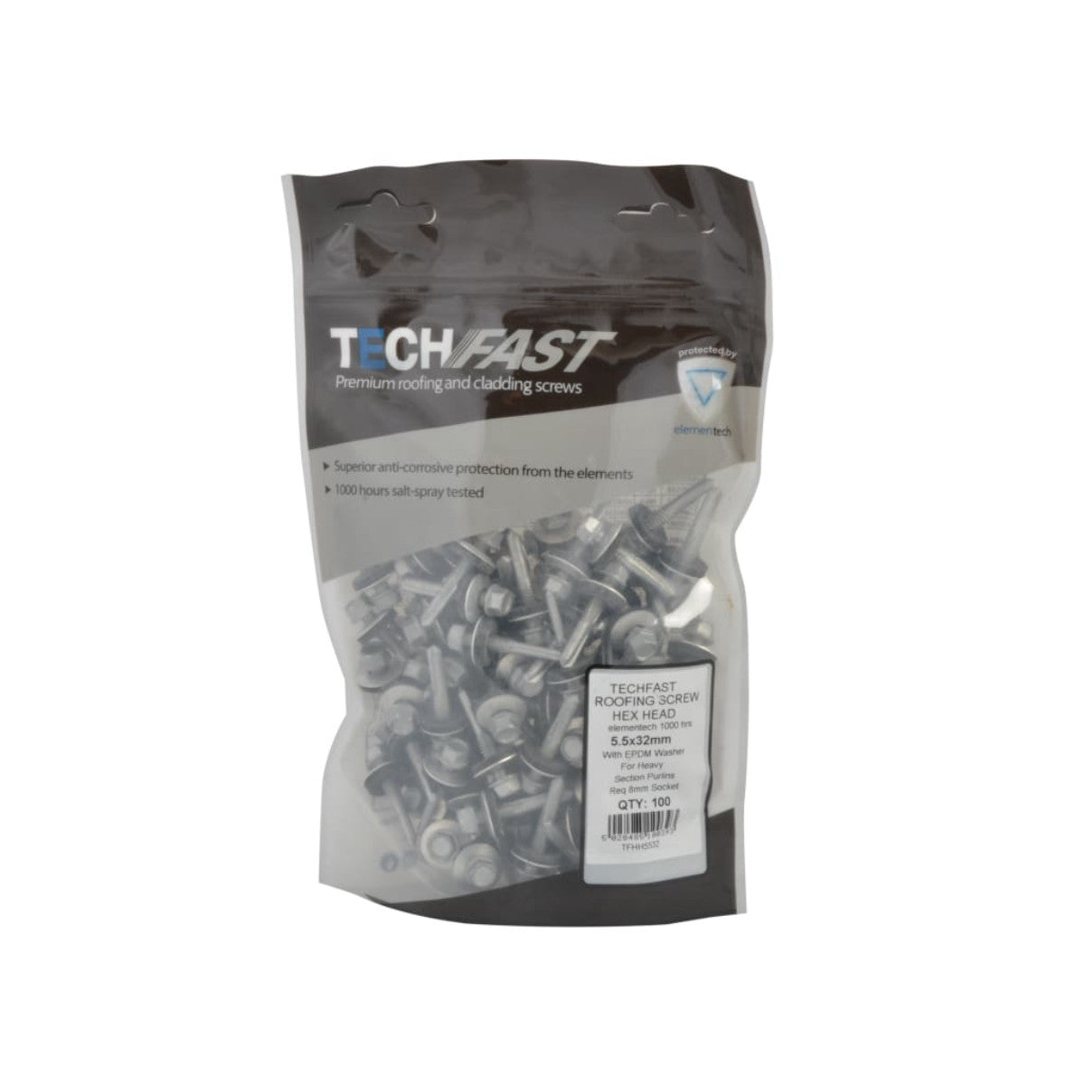 ForgeFix TechFast Hex Roofing Screw Self-Drill Heavy Section 5.5 x 32mm Pack 100 FORTFHH5532