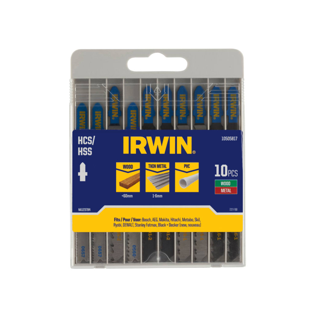 IRWIN HCS/HSS T-Shank Jigsaw Blade Set, 10 Piece IRW10505817