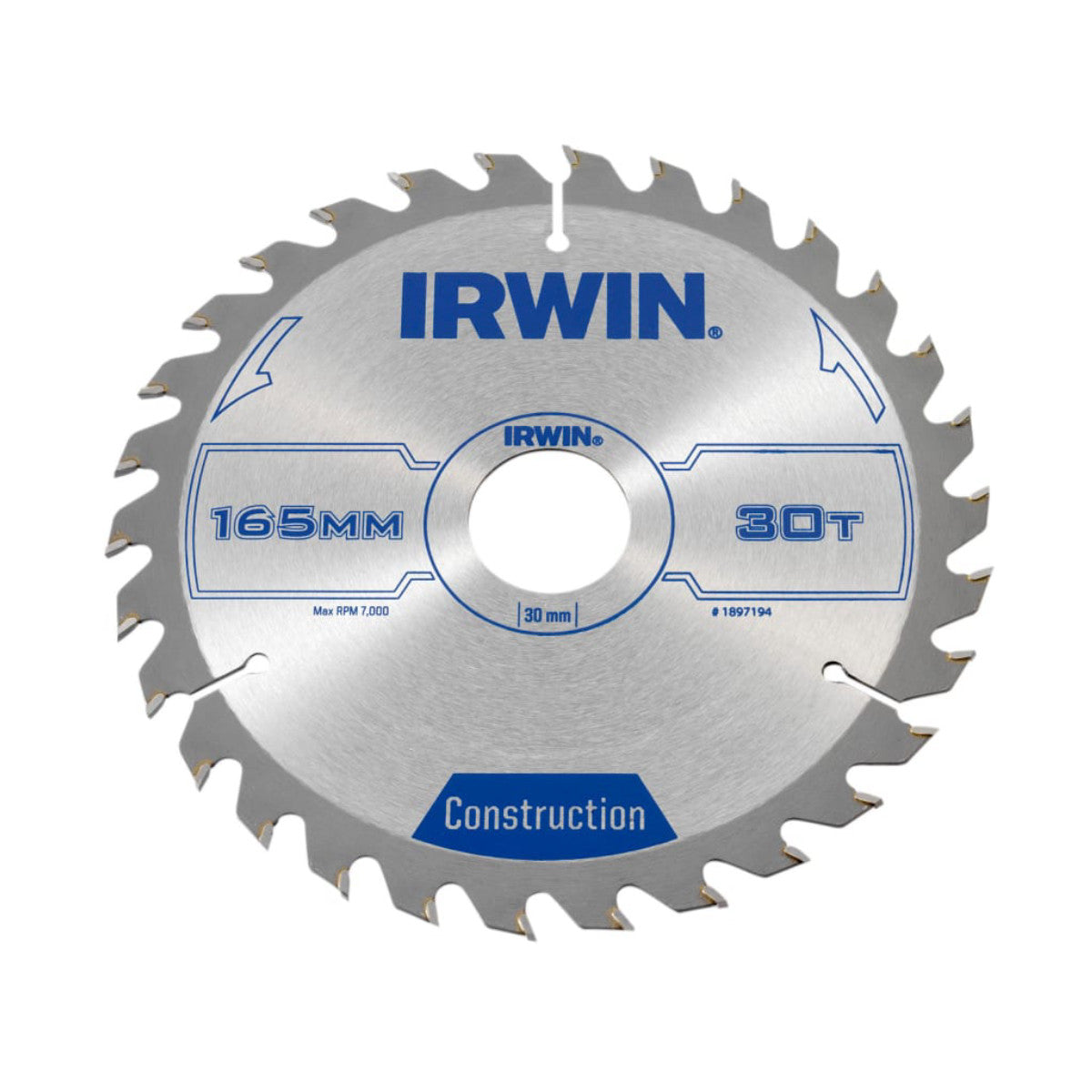 IRWIN Construction Circular Saw Blade 165 x 30mm x 30T ATB IRW1897194