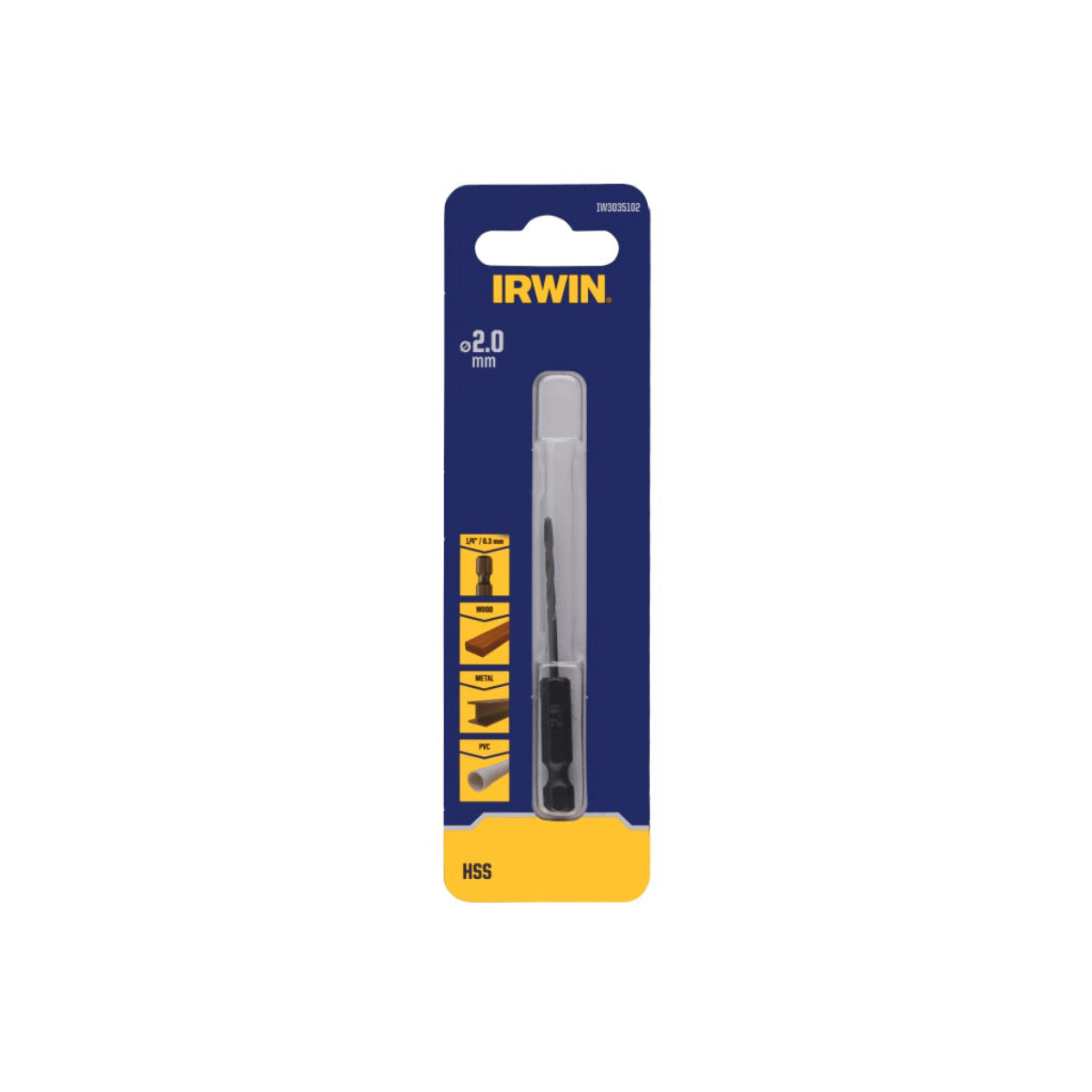 IRWIN HSS Drill Bit Hex Shank Bit 2.0mm IRWIW3035102
