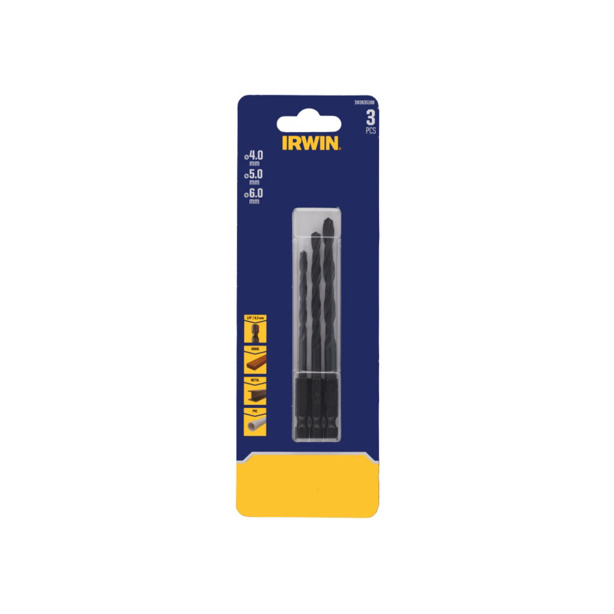 IRWIN HSS Drill Bit Hex Shank Bit Set, 3 Piece IRWIW3035108