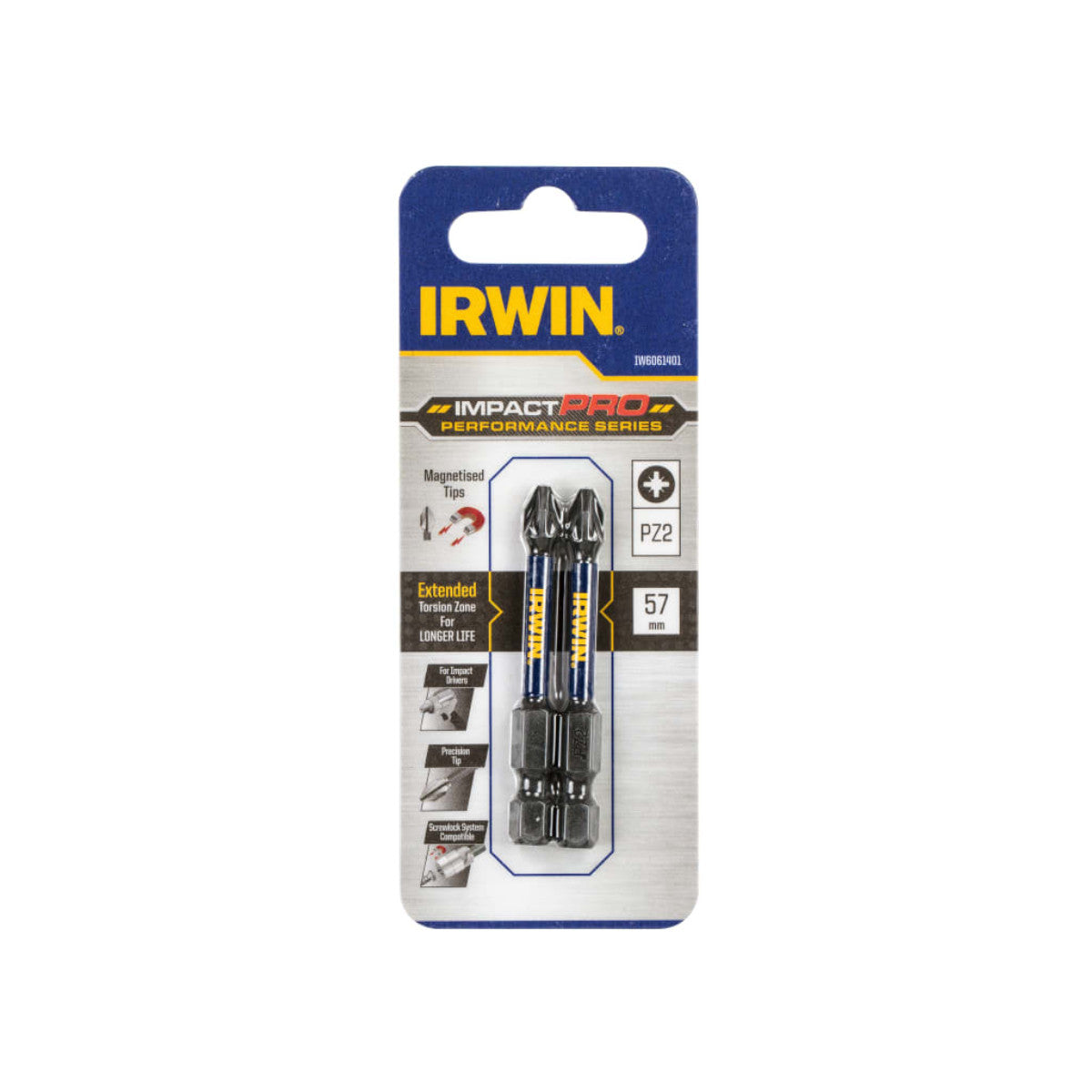 IRWIN Impact Pro Performance Screwdriver Bits PZ2 57mm (Pack 2) IRWIW6061401
