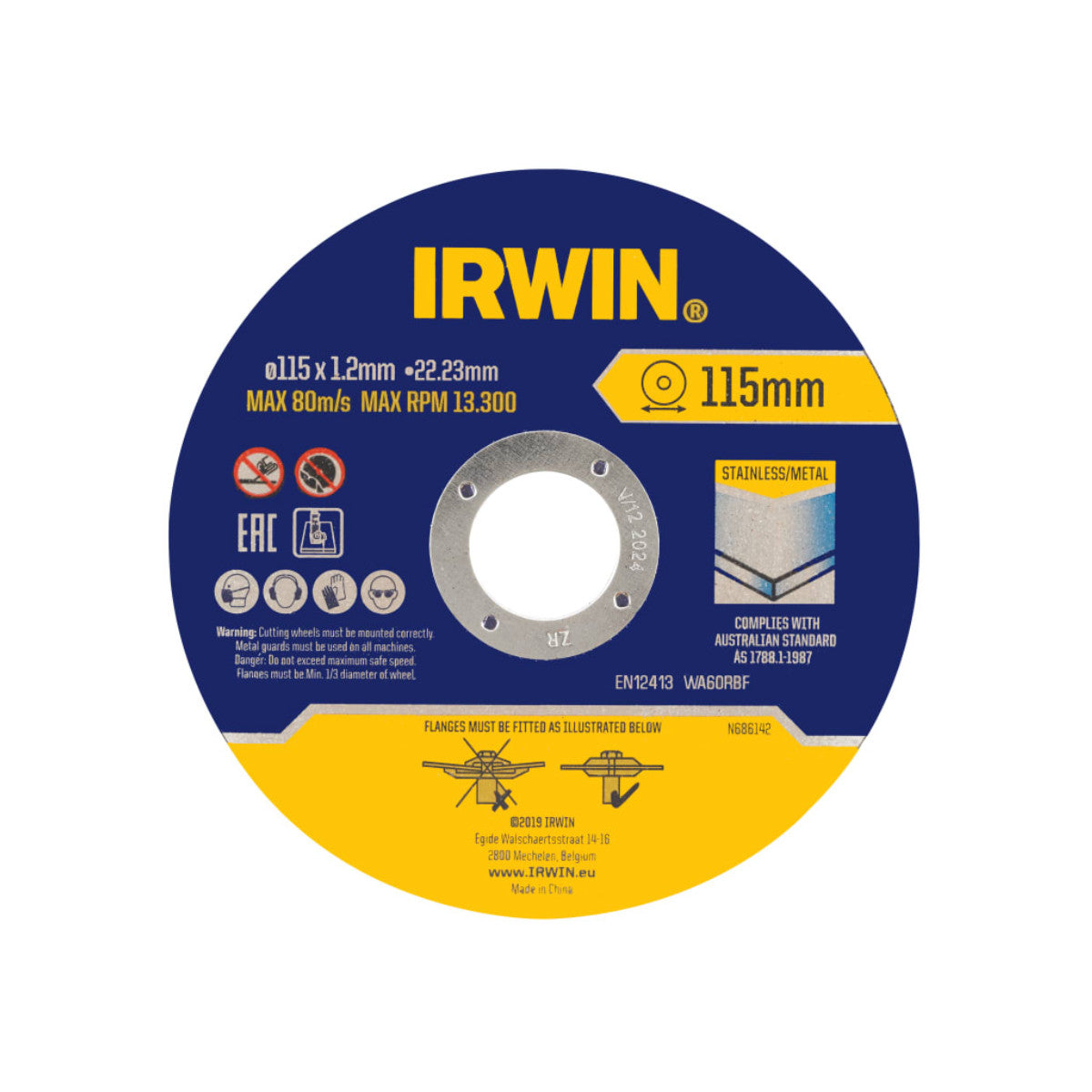 IRWIN Metal Cutting Disc 115 x 1.2 x 22.2mm Tin of 10 IRWIW8082105