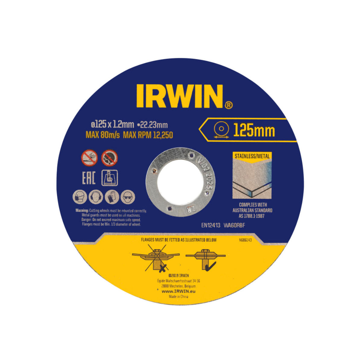 IRWIN Metal Cutting Disc 125 x 1.2 x 22.2mm Tin of 10 IRWIW8082106