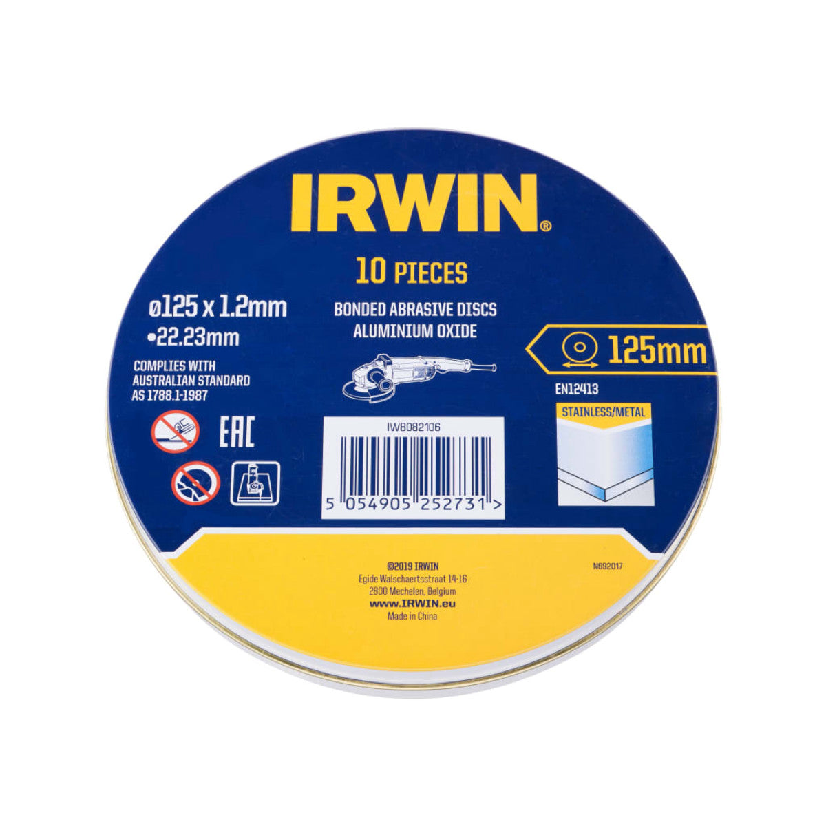 IRWIN Metal Cutting Disc 125 x 1.2 x 22.2mm Tin of 10 IRWIW8082106