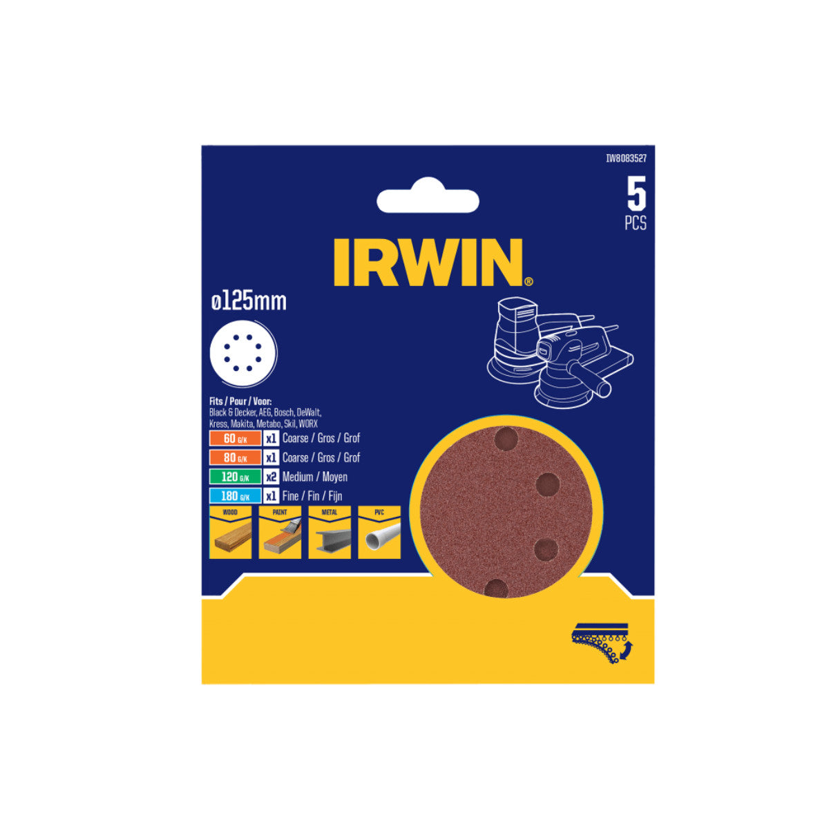 IRWIN 125mm Sanding Disc Set, 5 Piece IRWIW8083527