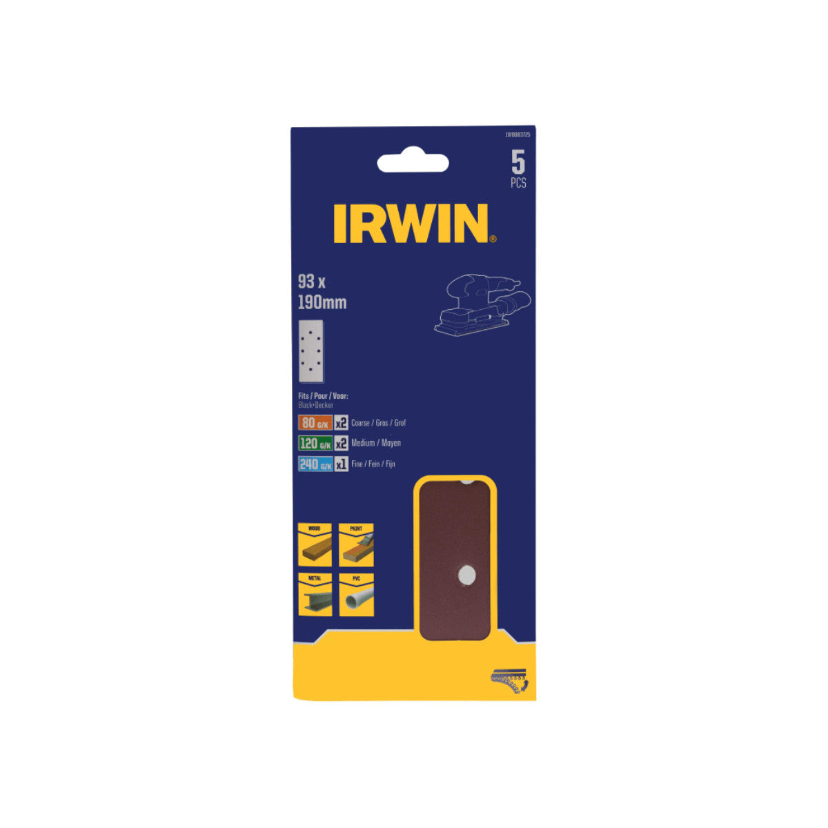 IRWIN 1/3 Punched Sanding Sheet Set, 5 Piece IRWIW8083725