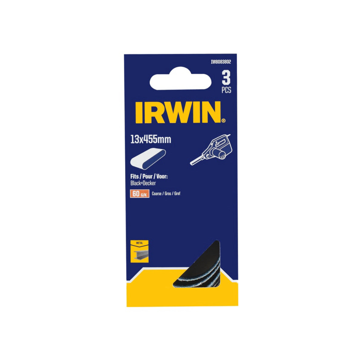 IRWIN Powerfile Zirconium Sanding Belt 13 x 455mm 60G (Pack 3) IRWIW8083802