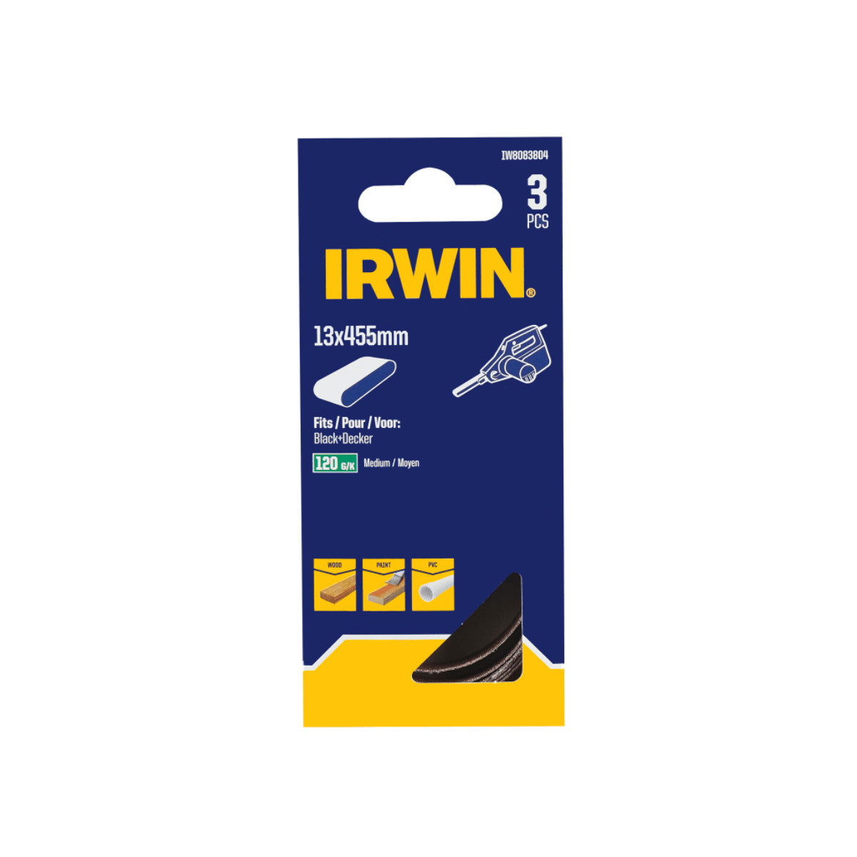 IRWIN Powerfile Sanding Belt 13 x 455mm 120G (Pack 3) IRWIW8083804