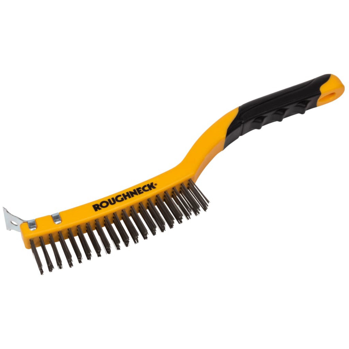 Roughneck Stainless Steel Wire Brush Soft Grip with Scraper 355mm (14in) - 3 Row ROU52032
