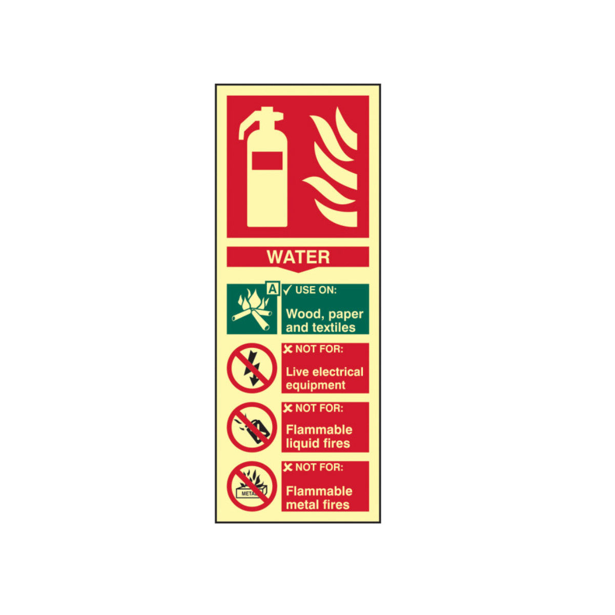 Scan Fire Extinguisher Composite Water - Photoluminescent 75 x 200mm SCA1590