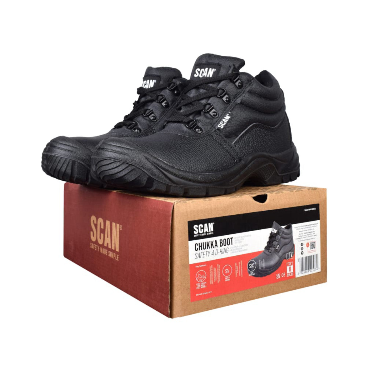 Scan 4 D-Ring Chukka Safety Boots Black UK 8 EUR 42 SCAFWCHUK8