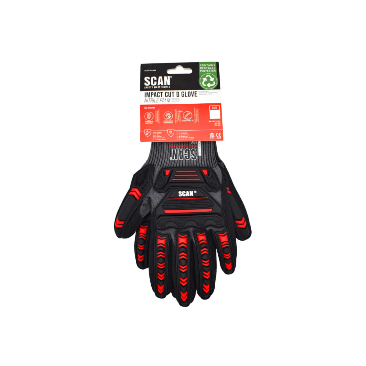 Scan Nitrile Palm Impact Cut D Gloves - L (Size 9) SCAGLOCIML