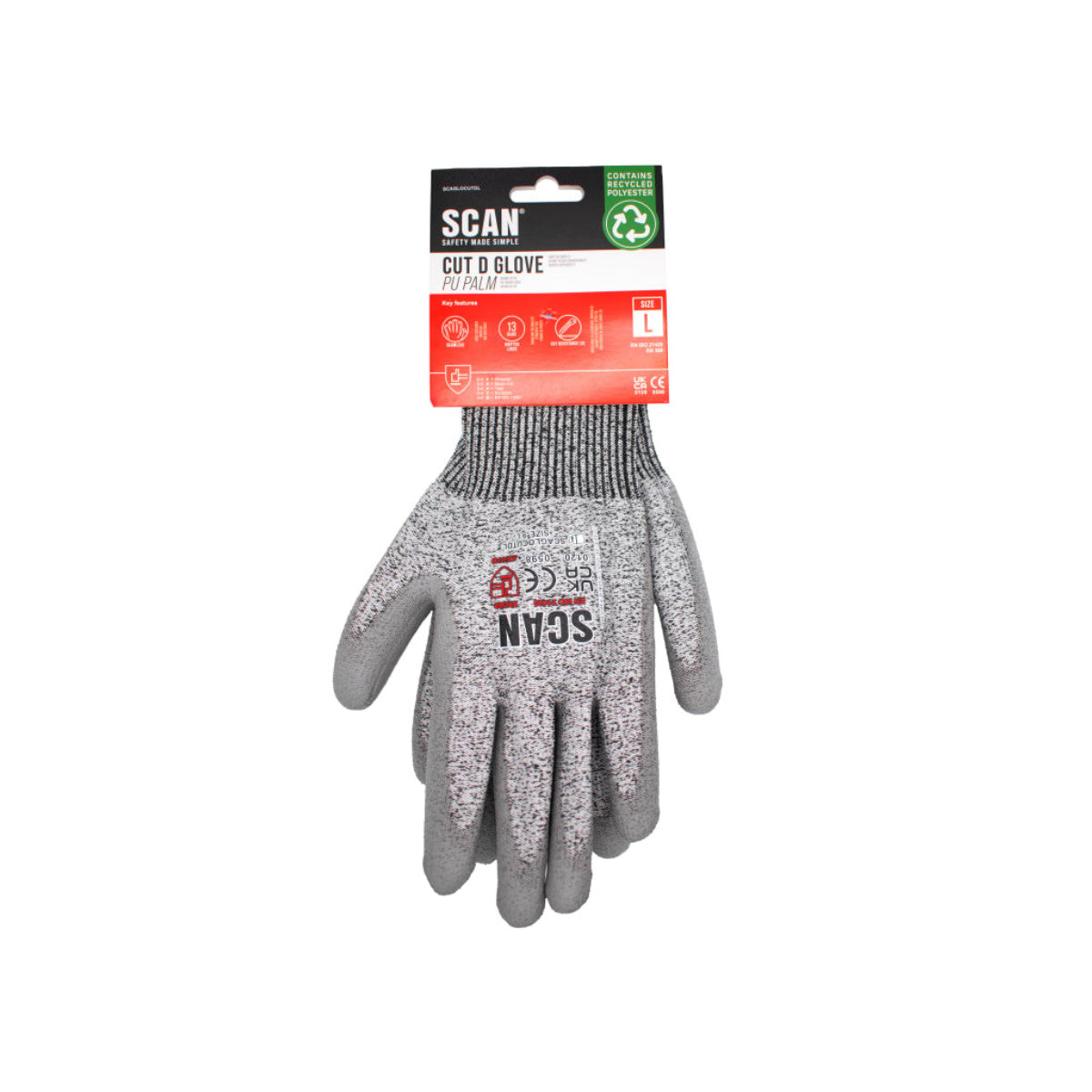 Scan PU Palm Cut D Gloves - L (Size 9) SCAGLOCUTDL