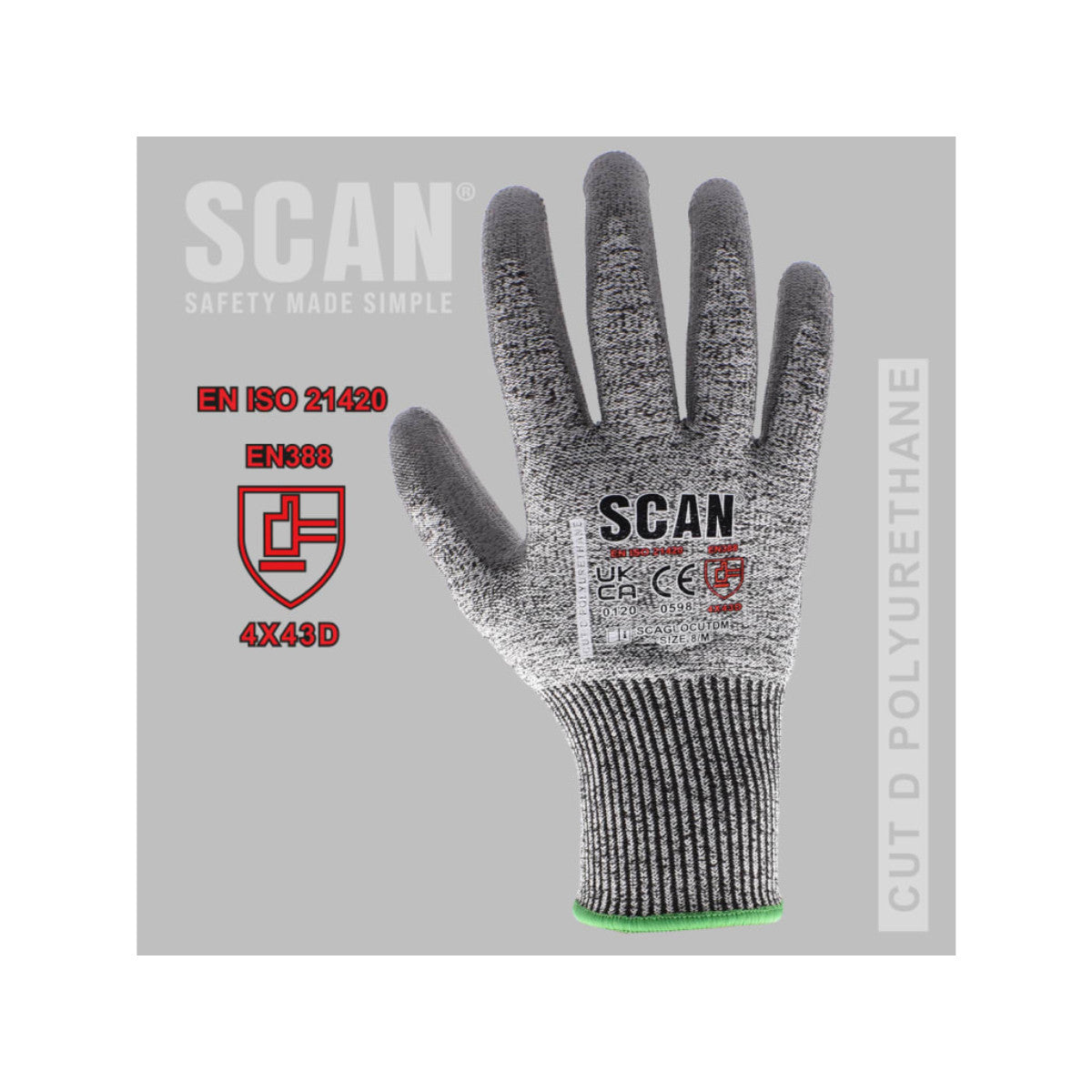 Scan PU Palm Cut D Gloves - XL (Size 10) SCAGLOCUTDXL