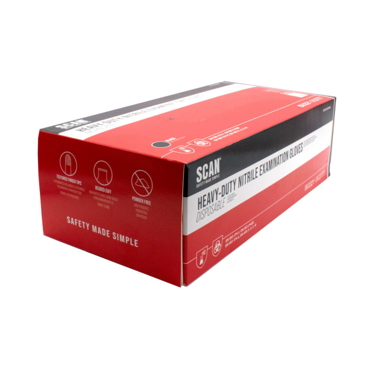 Scan Black Heavy-Duty Nitrile Disposable Gloves Large Size 8 (Box of 100) SCAGLODNHDL