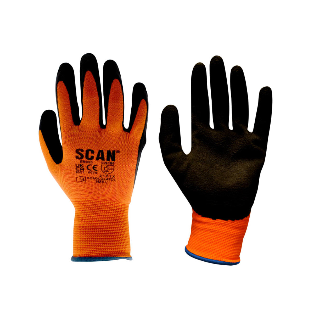 Scan Hi-Vis Orange Foam Latex Coated Gloves - XXL (Size 11) SCAGLOLATOXX
