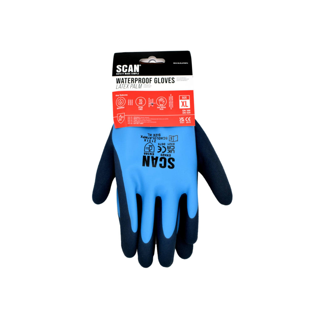 Scan Waterproof Latex Gloves - XL (Size 10) SCAGLOLATWPX