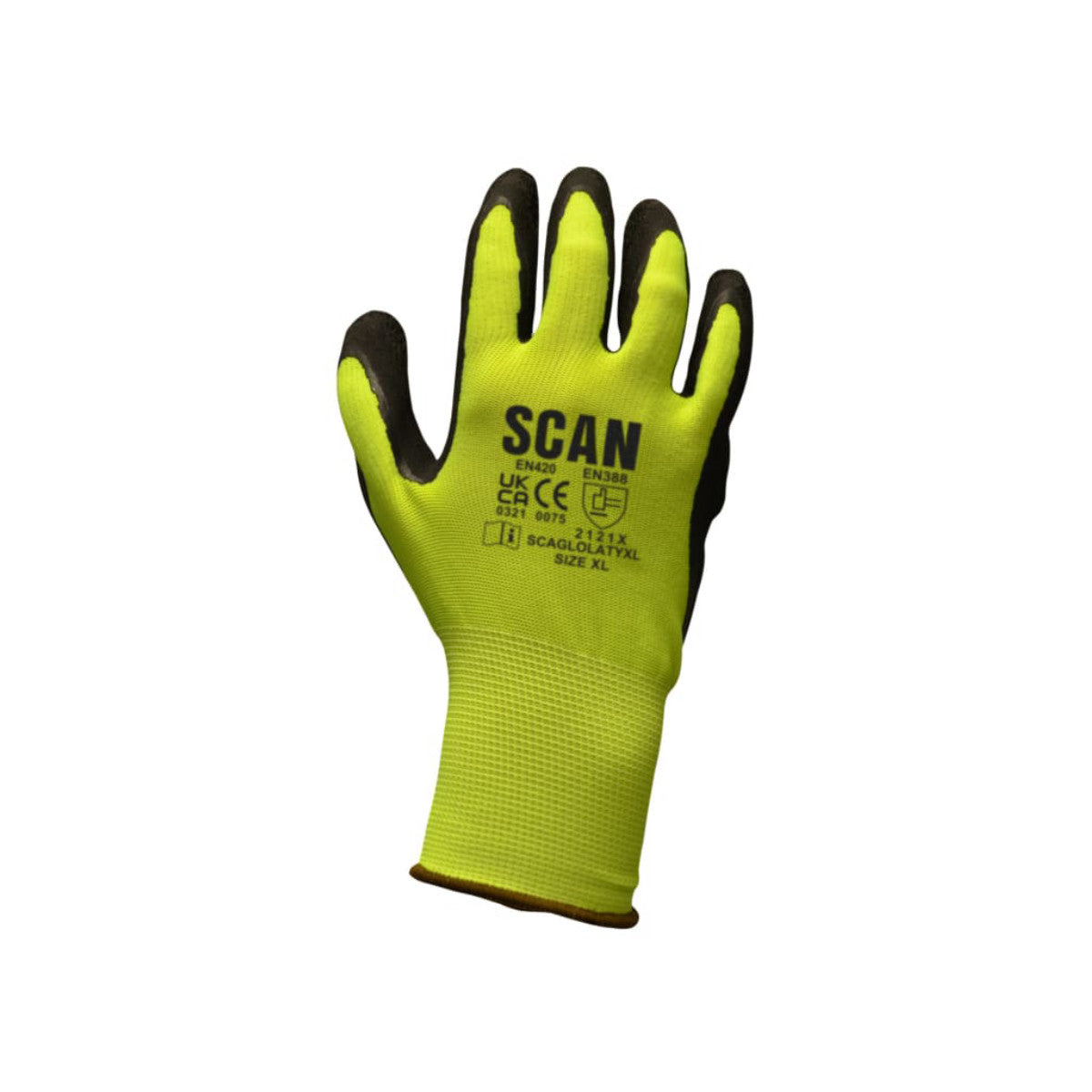 Scan Hi-Vis Yellow Foam Latex Coated Gloves - XXL (Size 11) SCAGLOLATYXX