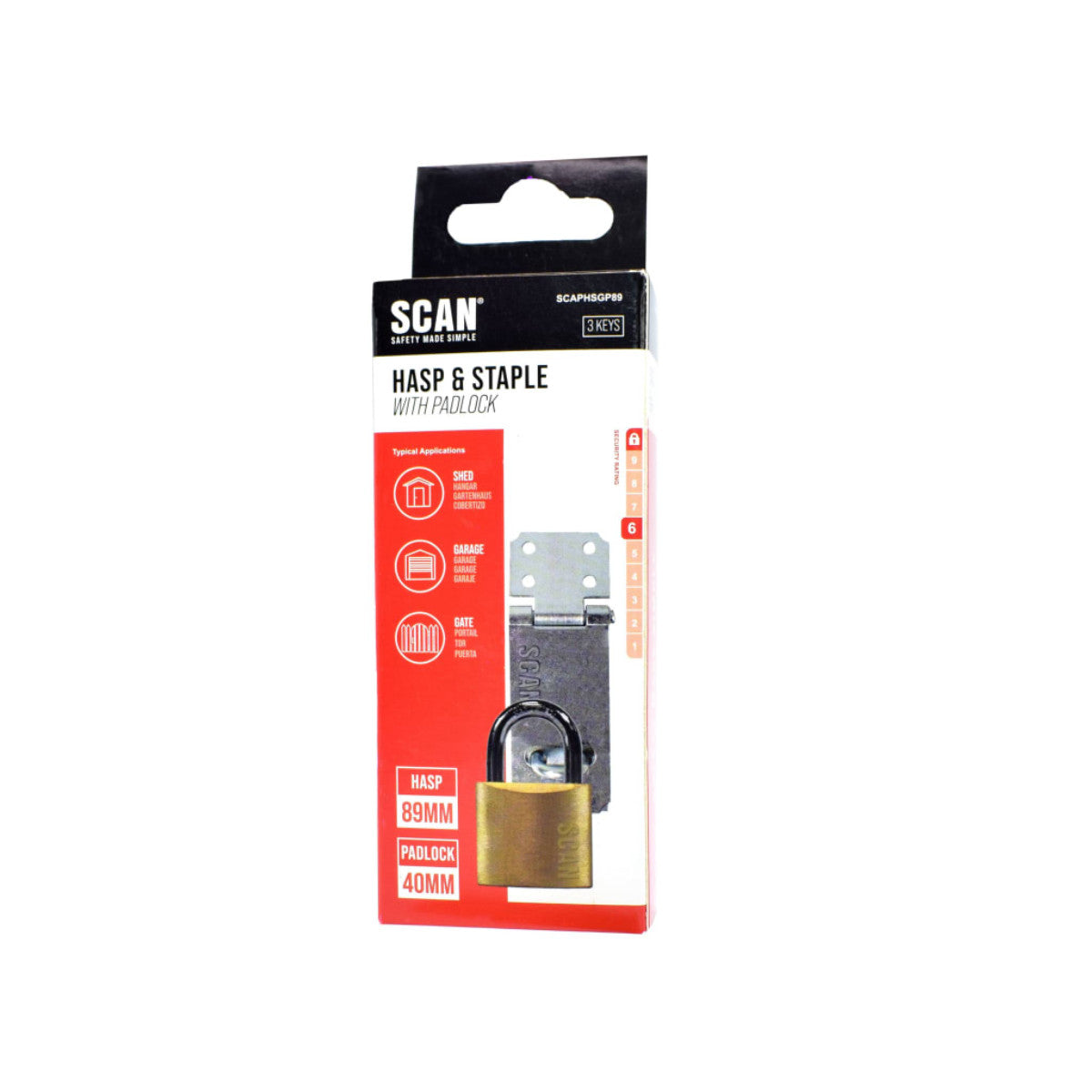 Scan Hasp and Staple 89mm + 40mm Padlock SCAPHSGP89