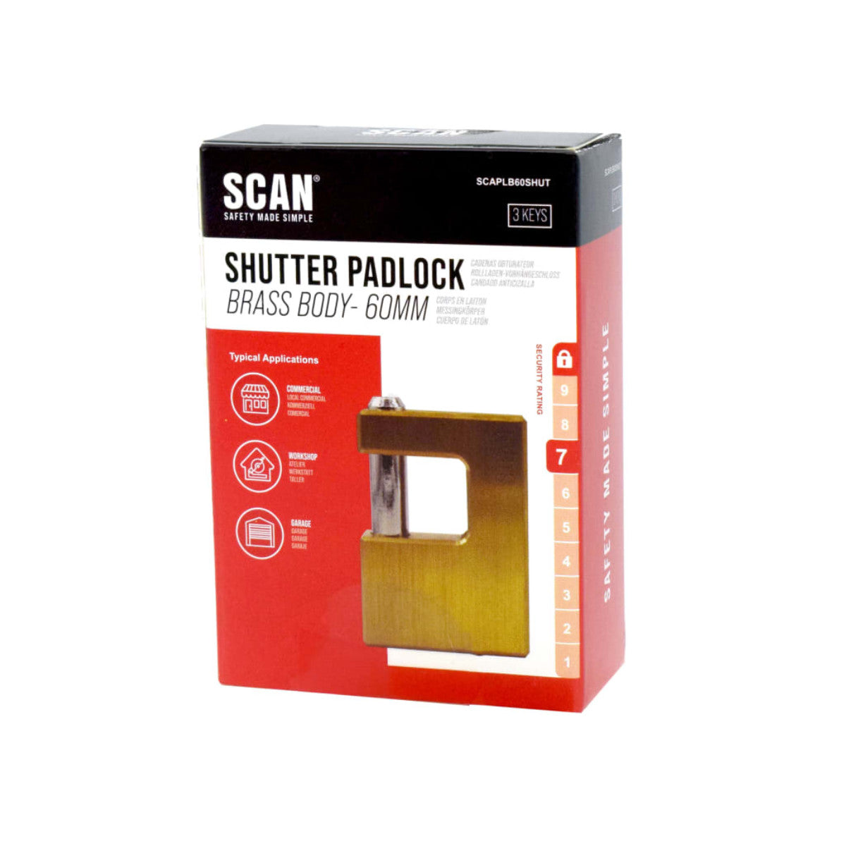 Scan Brass Shutter Padlock 60mm SCAPLB60SHUT