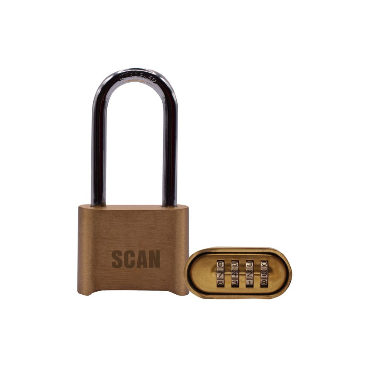 Scan Brass Combination Padlock 50mm Long Shackle SCAPLBCOMLS