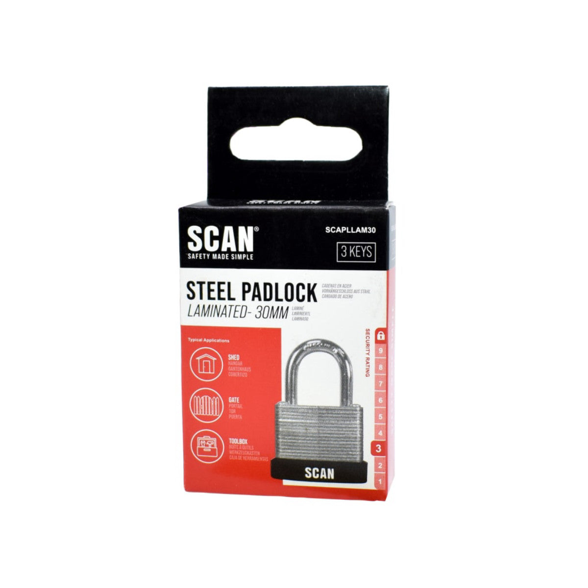 Scan Laminated Steel Padlock 30mm SCAPLLAM30