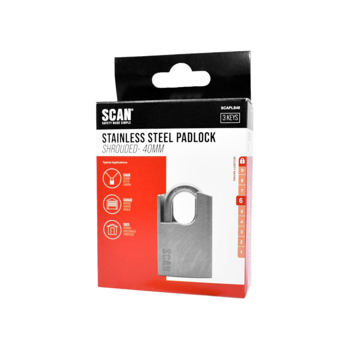 Scan Stainless Steel Shrouded Padlock 40mm SCAPLS40