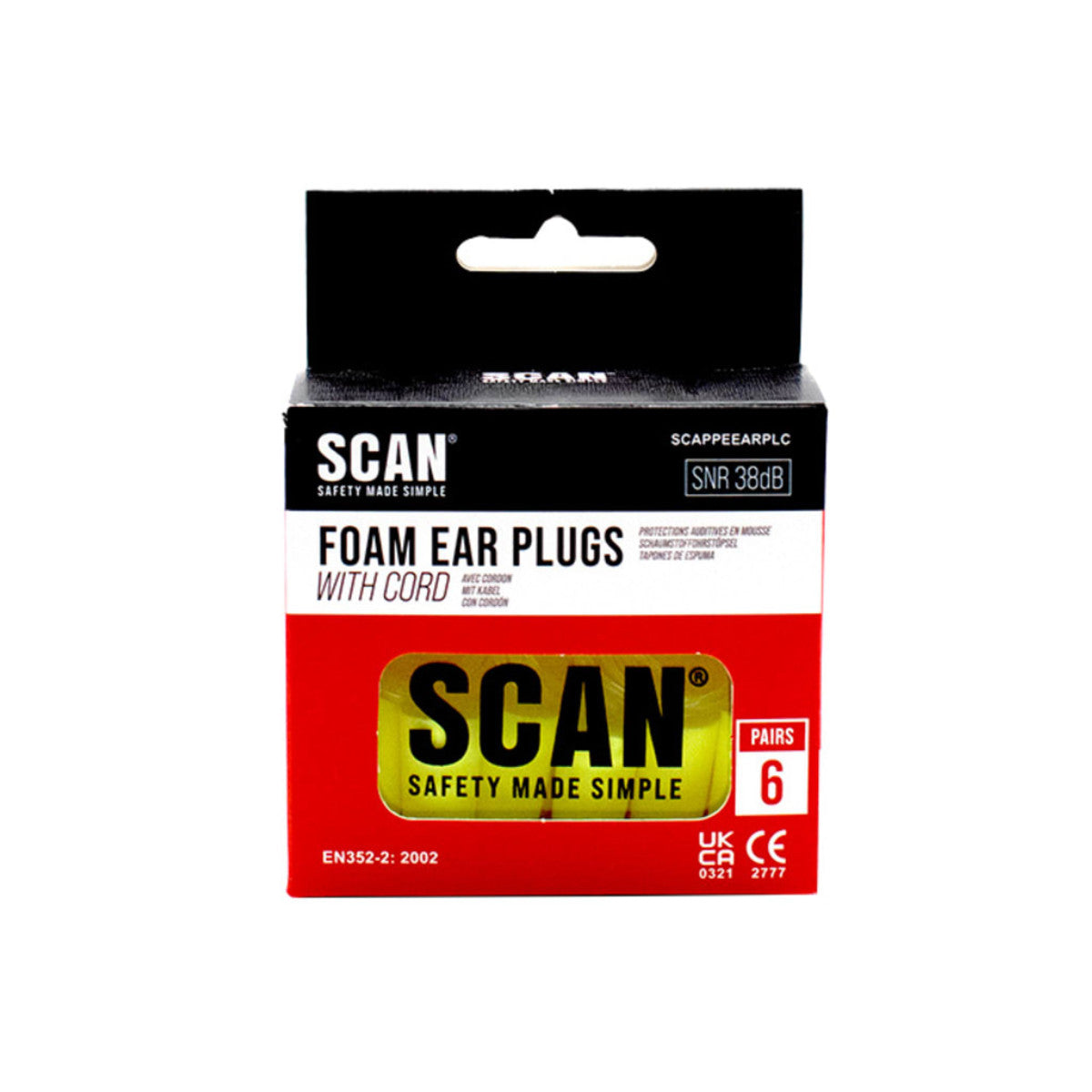 Scan Foam Earplugs & Cord (6 Pairs) SCAPPEEARPLC