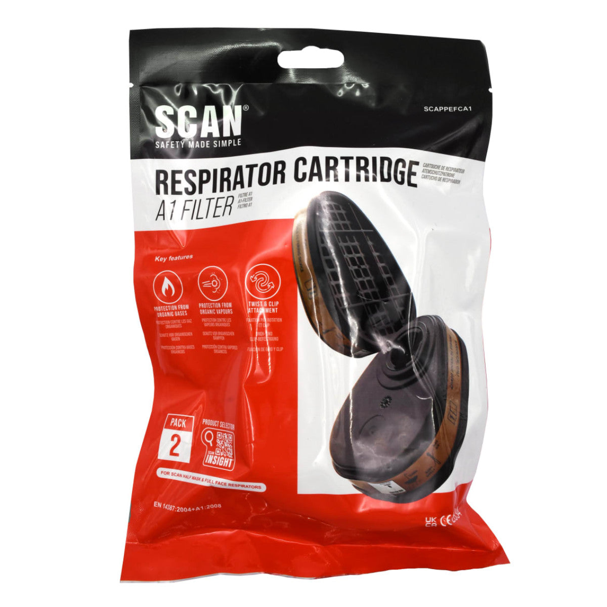 Scan Twin Half Mask A1 Gas Filter Cartridge (Pack of 2) SCAPPEFCA1